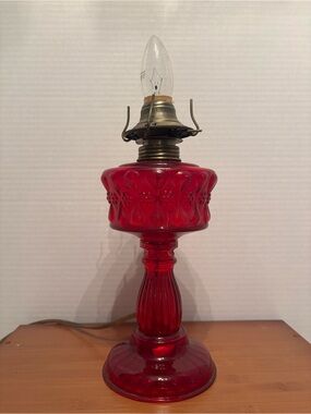 Vintage Ruby Red Glass Table Lamp - electric Elegant Ruby Accent